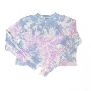 Blue Purple White Y2K Tie Dye Long Sleeve Waffle Top